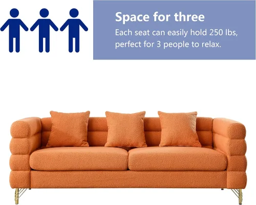 Vista 8 de Sofá de peluche, sofá copetudo de 81 pulgadas, cómodo sofá de 3 plazas con patas de metal dorado, moderno sofá seccional de asiento profundo, sofá