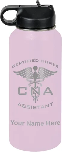 Vista 23 de LaserGram Botella de agua personalizada, asistente de enfermería certificada por la CNA, acero inoxidable de doble pared aislada al vacío con popote