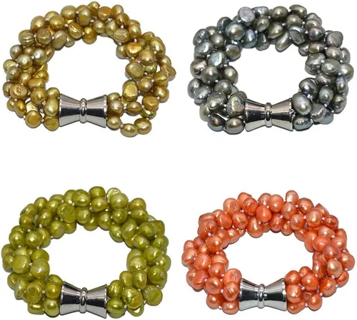 Vista 2 de Pulsera de joyería de perlas barrocas multicolor de 4 hilos de 8 a 0.354in, cierre magnético de 8 pulgadas (color verde)