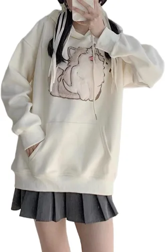 Vista 2 de Sudadera con capucha unisex con patrón de gato 3D para mujer, lindo bordado