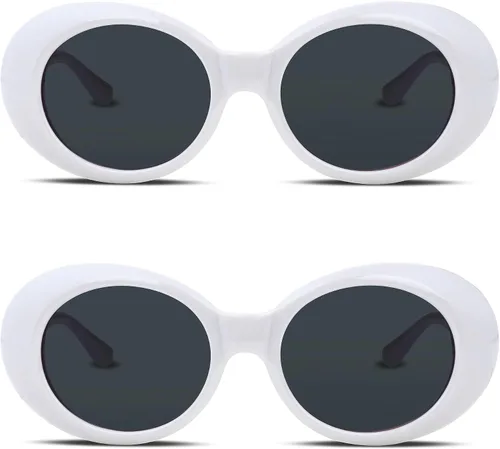 Vista 5 de FEISEDY Gafas de sol blancas ovaladas Clout Goggles para mujeres y hombres, retro, redondas, de moda, con montura, marco de disfraz estilo Clueless
