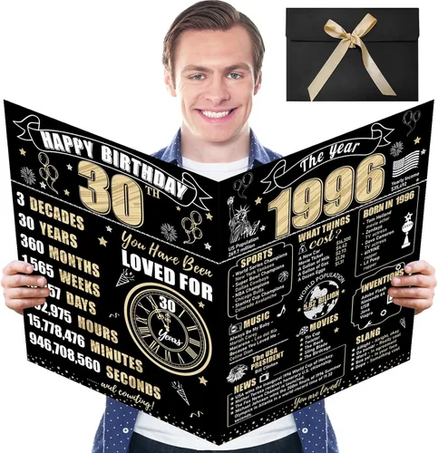Vista 11 de Turypaty Tarjeta de 10 cumpleaños grande con sobre para niños y niñas, libro de firmas de invitados gigante de feliz 10 cumpleaños en negro y oro
