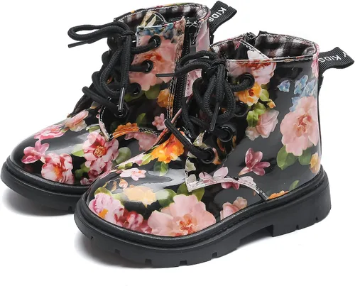 Vista 2 de Komfyea - Botas para niños con diseño de estampado de flores, con agujetas (Niños pequeños)