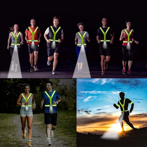 Vista 3 de Juego de chaleco reflectante LED de iluminación, chaleco de seguridad ajustable, brazaletes para engranajes, bolsa para cinturón con agujero