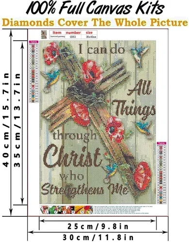 Vista 3 de Bysincy Kits de pintura de diamantes 5D para adultos, cruz de 12 x 16 pulgadas, cuentas redondas de taladro completo, puntos de arte de diamante