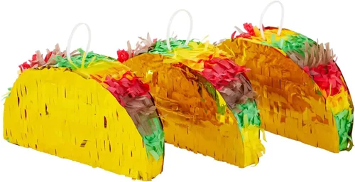 Vista 9 de BLUE PANDA Paquete de 3 mini piñatas para taco, 6.25 x 2 x 3.6 pulgadas, decoraciones de tacos y mini piñata