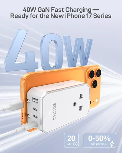 Vista 6 de EPICKA Adaptador de viaje universal Air 40W PD&QC con 1AC/3USB-C/1USB-A blanco (40W-White)