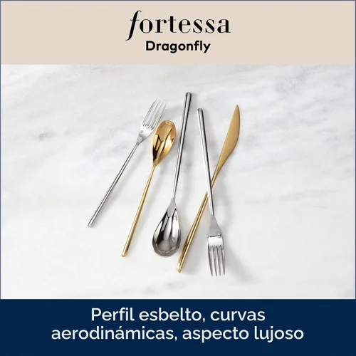 Vista 4 de Fortessa Dragonfly - Cubiertos de acero inoxidable 18/10, juego de 20 piezas con cuchillos de mesa, tenedores y cucharas (servicio para 4), apto