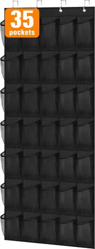 Vista 8 de MISSLO Organizador de zapatos colgante con 28 bolsillos grandes para colgar sobre la puerta, zapatero para puerta de armario, soporte de zapatos