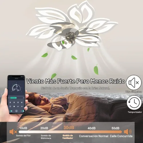 Vista 5 de Ventilador de techo sin aspas de 25.6 pulgadas con control remoto de luces, modernos ventiladores de techo de perfil bajo con luces de montaje