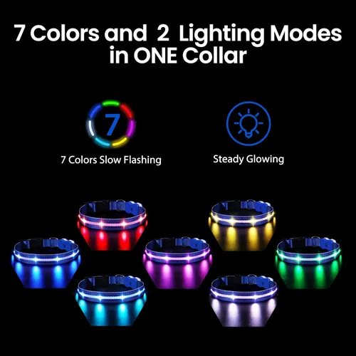 Vista 2 de MASBRILL Collar de perro con luces LED RGB, collar de perro recargable iluminado resistente al agua, collar de perro que brilla por la noche