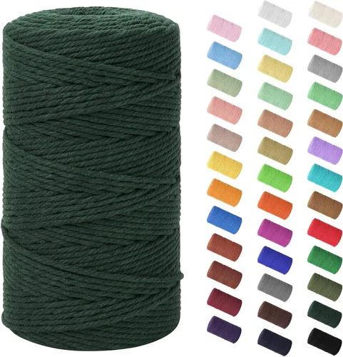Vista 56 de Cuerda de macramé de 0.079 in x 220 yardas (656 pies), cuerda de algodón natural para colgar en la pared, ganchos de plantas, manualidades Verde