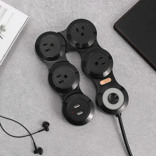 Vista 4 de Protector de sobretensiones flexible, cable de 6 pies de largo, 4 tomacorrientes, 2 USB (enchufe plano de 10 V/13 amperios) con cable de extensión