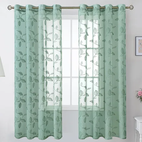 Vista 11 de BGment - Cortinas traslúcidas blancas de 84 pulgadas de largo, 2 paneles - Cortinas semitraslúcidas bordadas con patrón de hojas, cortinas con Hoja