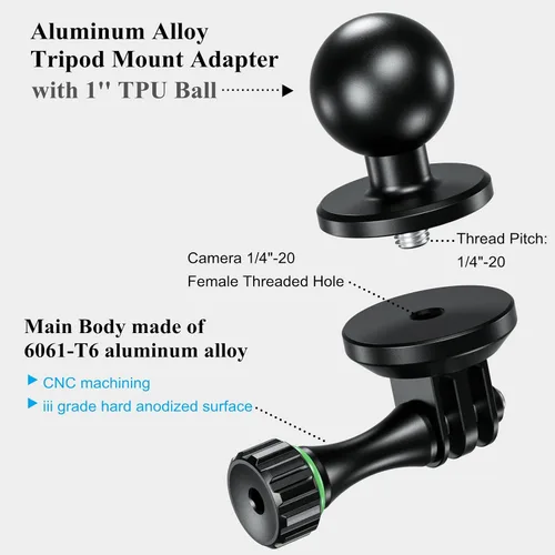 Vista 2 de BRCOVAN - Adaptador de montaje en trípode para cámara de bola de 1 pulgada Compatible with RAM Mounts B Size 1 Inch Ball Double Socket Arm, for