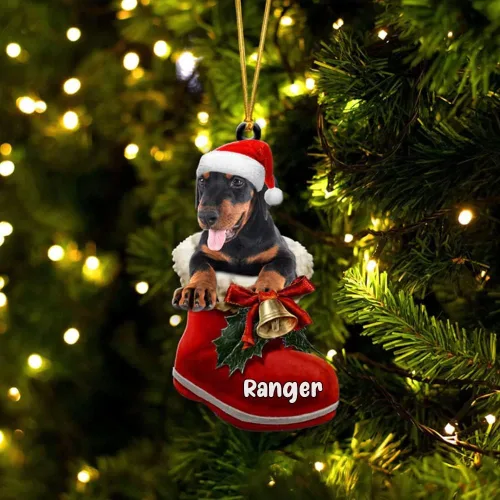 Vista 57 de Amantes de los perros de Navidad – Akita Inu Dog in Santa Boot Adorno de Navidad, adorno personalizado en forma 2D, adorno de Navidad, personaliza