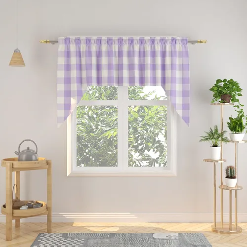 Vista 173 de Cenefas de cortina para ventana de 16 pulgadas de largo, 2 paneles de cuadros búfalo, cortinas pequeñas con bolsillo para barra, estilo clásico
