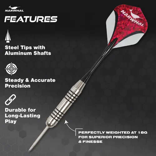 Vista 4 de Narwhal Tournament 22g Steel Tip Darts - 3 Pack 5.5 in. Darts with Metal Tip and Storage Case