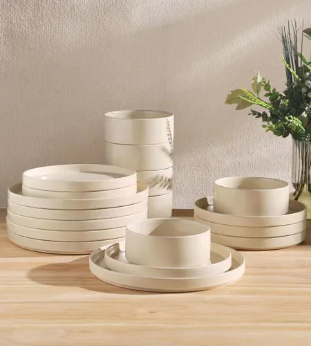 Vista 48 de TheTerra Juego de vajilla de cerámica para 4, juego de 12 platos y cuencos ligeros de porcelana, resistente a los arañazos, apto para horno