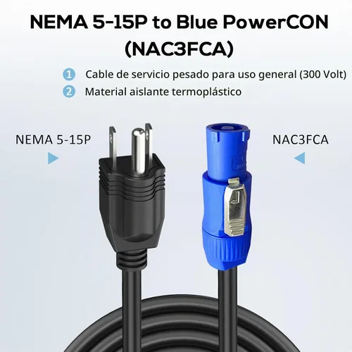 Vista 2 de Cable de alimentación de CA de 3 clavijas NEMA 5-15P a PowerCon 20A-3FT 3 Pin NEMA 5-15P Male to PowerCon Input Male Connector Extension Power