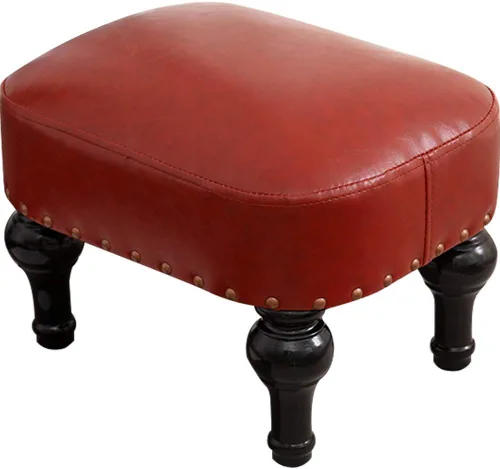 Vista 8 de Reposapiés tapizado vintage de cuero marrón - taburete de madera de goma del sofá del pie