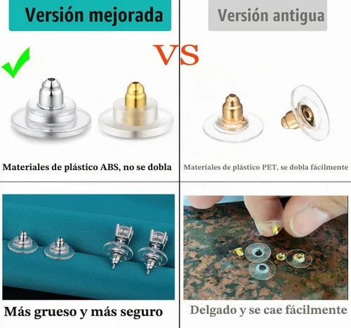 Vista 2 de 3 pares de respaldos de aretes, respaldos de aretes de plata de ley 925 para tachuelas, respaldos de aretes con cierre ajustables hipoalergénicos