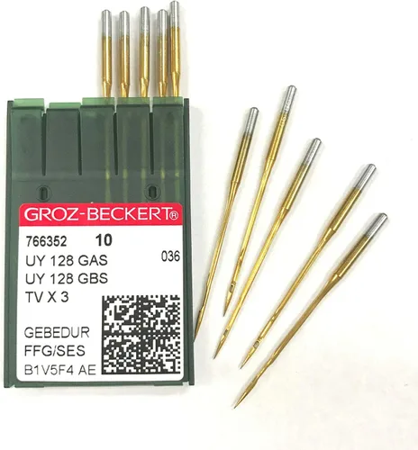 Vista 2 de Groz-Beckert UYX128GAS TVX3 Titanium FFG/SES - Agujas de punta esférica (tamaño del cantante 9 (tamaño métrico 65))