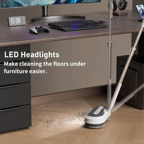 Vista 4 de Trapeador eléctrico inalámbrico, limpiador eléctrico de piso con rociador de agua y faro LED, tiempo de trabajo de 50 minutos, tanque de agua de 9.8