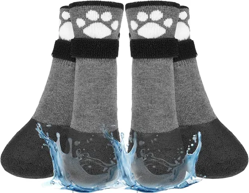 Vista 18 de BEAUTYZOO Calcetines impermeables para perros para evitar que lamen las patas, calcetines navideños para perros para suelos de madera dura