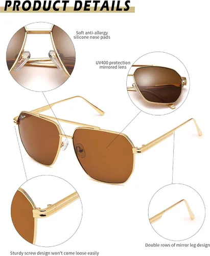 Vista 4 de Pro Acme Gafas de sol cuadradas de gran tamaño, gafas de sol clásicas vintage con marco de metal UV400