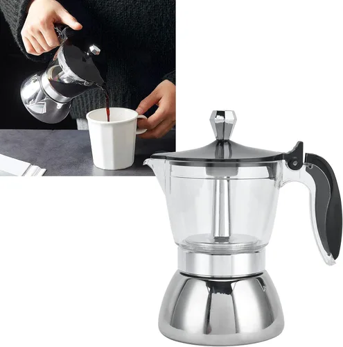 Vista 3 de Cafetera para estufa, olla de acero inoxidable, 4 tazas de acero inoxidable, cafetera de moka para cocina, suministros de cocina