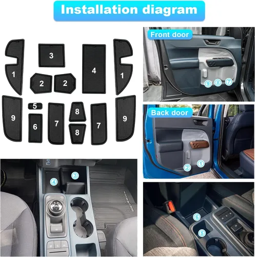 Vista 4 de BIXUAN Para 2024 2023 2022 Frod Maverick (P758) Pickup Truck Cup Holder Inserts Center Console Liner Alfombrillas antideslizantes Forros para Negro