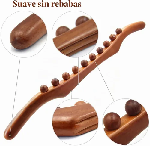 Vista 4 de Herramientas de masaje de terapia de madera, masajeador de drenaje linfático de 21 pulgadas, palo de masaje de mano y herramientas de terapia