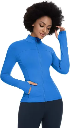 Vista 2 de Womens Running Jackets Athletic Workout Scrub Jacket Track Full Zip Up Gym for Women Yoga Top