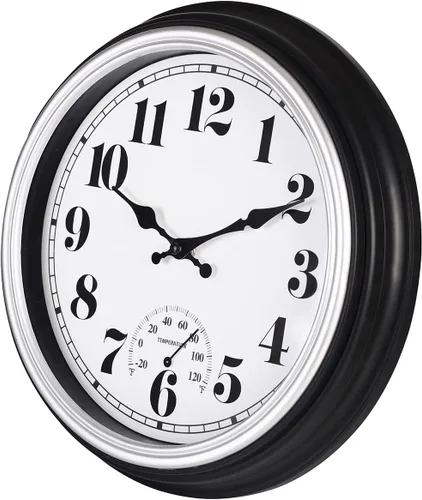 Vista 2 de 45 Min - Reloj de pared para interiores y exteriores, 12 pulgadas, estilo retro, 03 12 plata