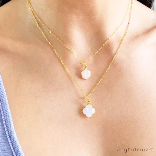 Vista 22 de Genuine Gemstone Necklace, Carved Four Leaf Clover Shape, Amethyst, Moonstone, Amazonite, Tourmaline, Labradorite, 925 Sterling Silver Jewelry
