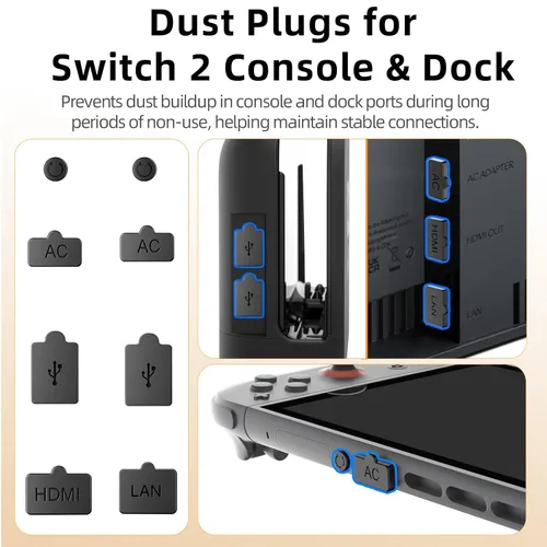 Vista 5 de Protective Case for Switch 2, AOLION Accessories for Switch 2 with Clear Acrylic Shell, Dust Plugs, Tempered Glass Screen Protector for Switch 2 and