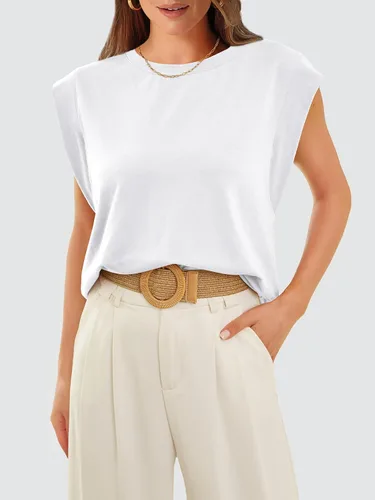 Vista 4 de WIHOLL Camisetas de manga casquillo para mujer, camisetas básicas de verano, estilo casual, ajuste holgado, moda 2024