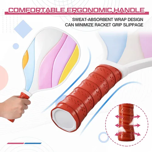 Vista 3 de Juego de 8 palas de paddleball de madera, raqueta ligera con agarre ergonómico y 2 bolsas de transporte para jugadores de todos los niveles, hombres