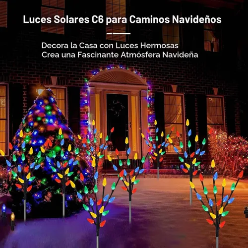 Vista 5 de Actualizado 6 paquetes de 120 luces LED C6 solares de Navidad, luces de Navidad para exteriores, 8 modos de luces impermeables para caminos