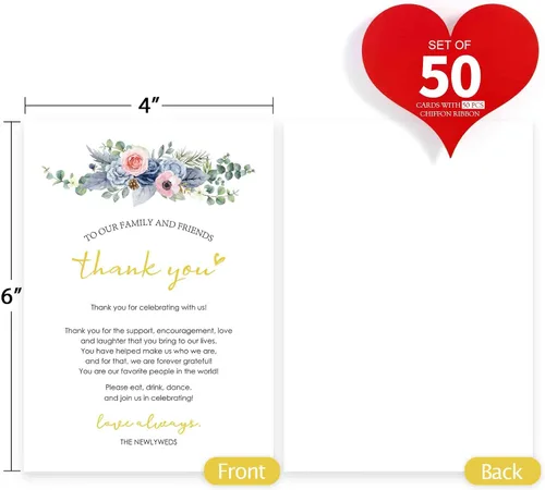 Vista 3 de HUIHUANG Tarjetas de agradecimiento de boda, 50 tarjetas de lugar para colocar la mesa, tarjetas de lugar para recuerdos de boda, recepciones Floral