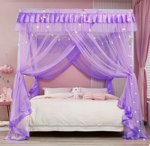 Vista 4 de Mengersi Dosel de Cama para Niñas, Cortinas de Dosel para Cama, Dosel para Cortinas de Cama, Cortinas de Cama de Princesa, Regalo de Cumpleaños