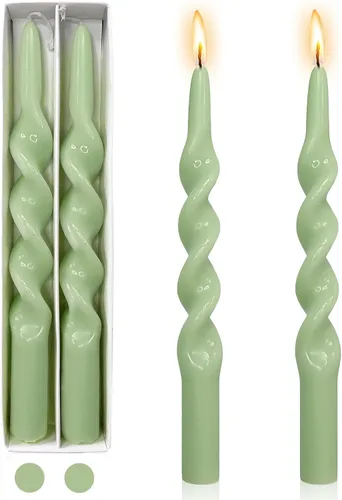Vista 39 de Candelabros en espiral verde y velas cónicas verdes - Gedengni 7.5 pulgadas Velas cónicas cortas y encantadoras con diseño retorcido, velas sin