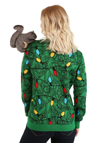 Vista 3 de Suéter feo para adulto de ardilla 3D en el árbol de Navidad Multicolor