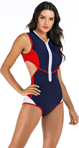 Vista 3 de YATEEN Traje de baño de una pieza sin mangas con cremallera frontal para mujer, sunshine