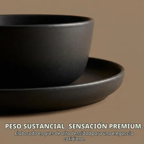 Vista 8 de Juego de vajilla de cerámica, juegos de platos y cuencos, platos, servicio de 12 piezas para 4, negro mate