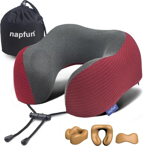 Vista 7 de NapFun - Almohada de cuello para viajes, almohada de cuello de viaje mejorada para avión 100% espuma viscoelástica para dormir y descansar durante