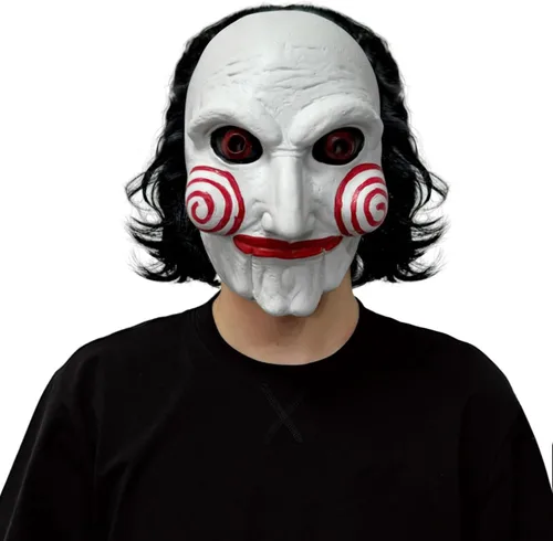 Vista 8 de Máscara de rompecabezas, disfraz de Billy The Puppet para adultos, máscara de cabeza completa de Halloween