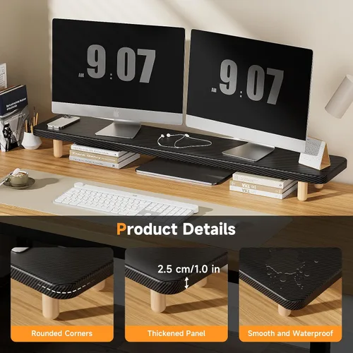 Vista 2 de Soporte Dual para Monitor - Elevador de Soporte para Monitor de Madera Grande de 39 Pulgadas, Soporta 220 libras Soporte Ultra Fuerte para 2