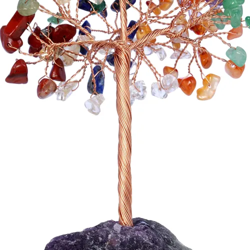 Vista 7 de Jovivi Árbol de cristal natural de 7 chakras, cristales curativos crudos, base de fluorita, árbol de dinero bonsái para el hogar, oficina